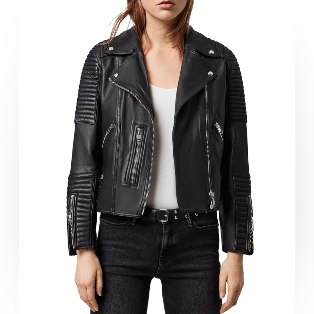 NEW AllSaints Estella Leather Biker Jacket Size 0 - Picture 2 of 11